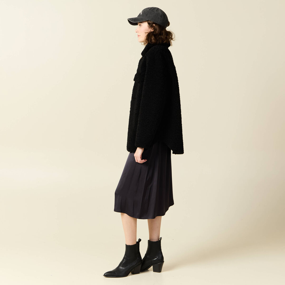 Manteau surchemise droit noir femme