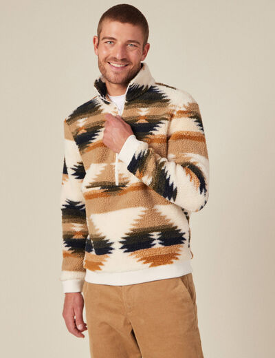 Sweat col camionneur zippé ecru homme