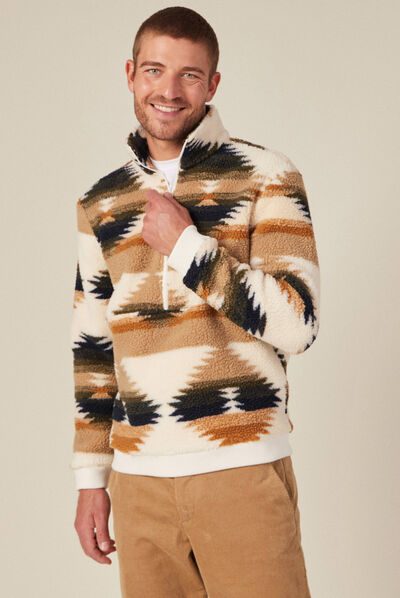 Sweat col camionneur zippé ecru homme