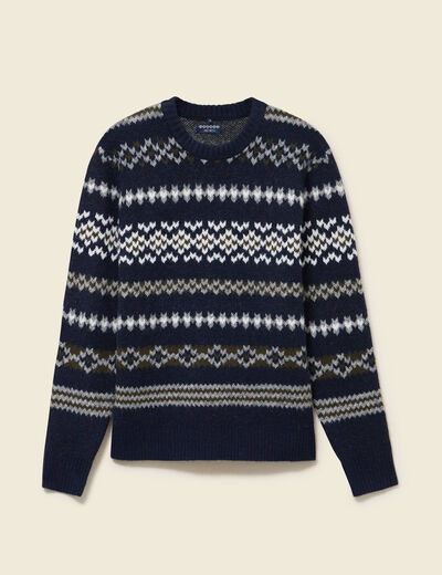 Pull manches longues col rond bleu marine homme