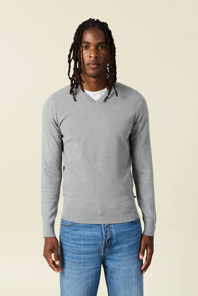 Pull col en V éco-responsable gris foncé homme