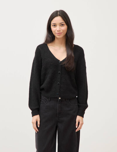 Gilet manches longues col v noir femme