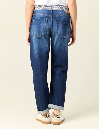 Jeans boyfriend ceinturé denim brut femme