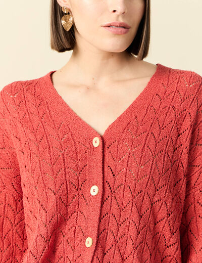 Gilet manches longues ajouré rouge femme