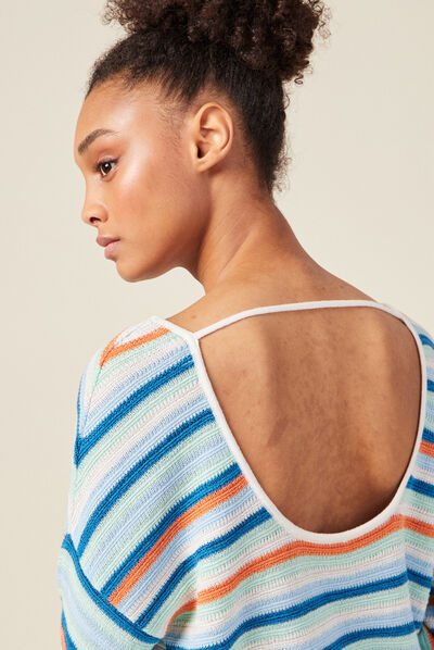 Pull manches 3/4 bleu electrique femme