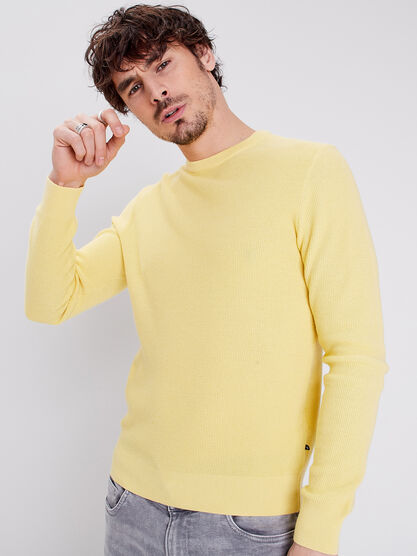 Pull manches longues jaune clair homme