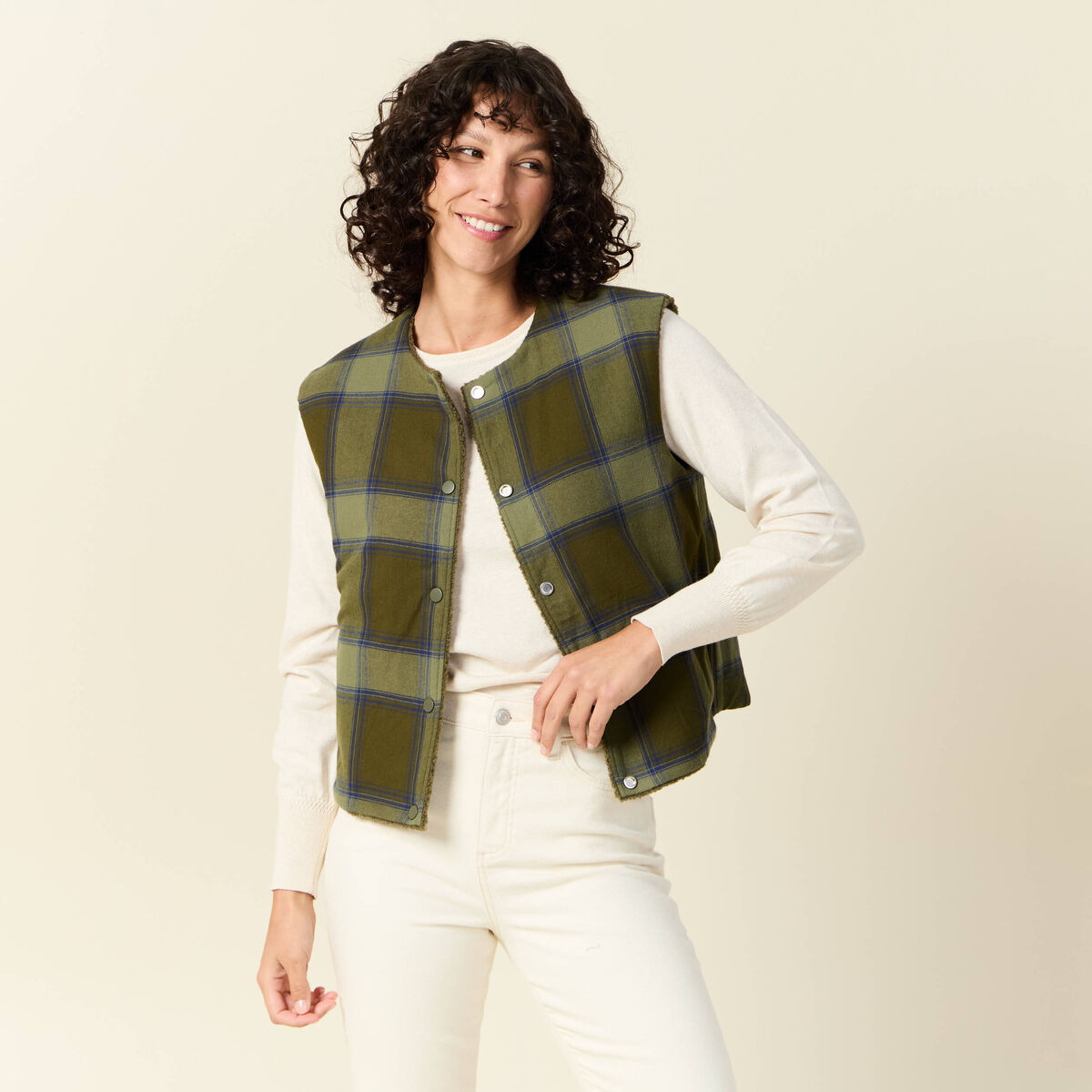 Gilet sans manches vert kaki femme