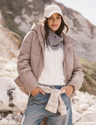 Doudoune &agrave; capuche taupe femme