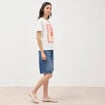 T-shirt droit en coton manches courtes ecru femme