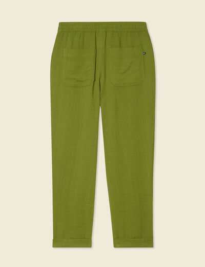 Pantalon carotte fluide vert olive femme