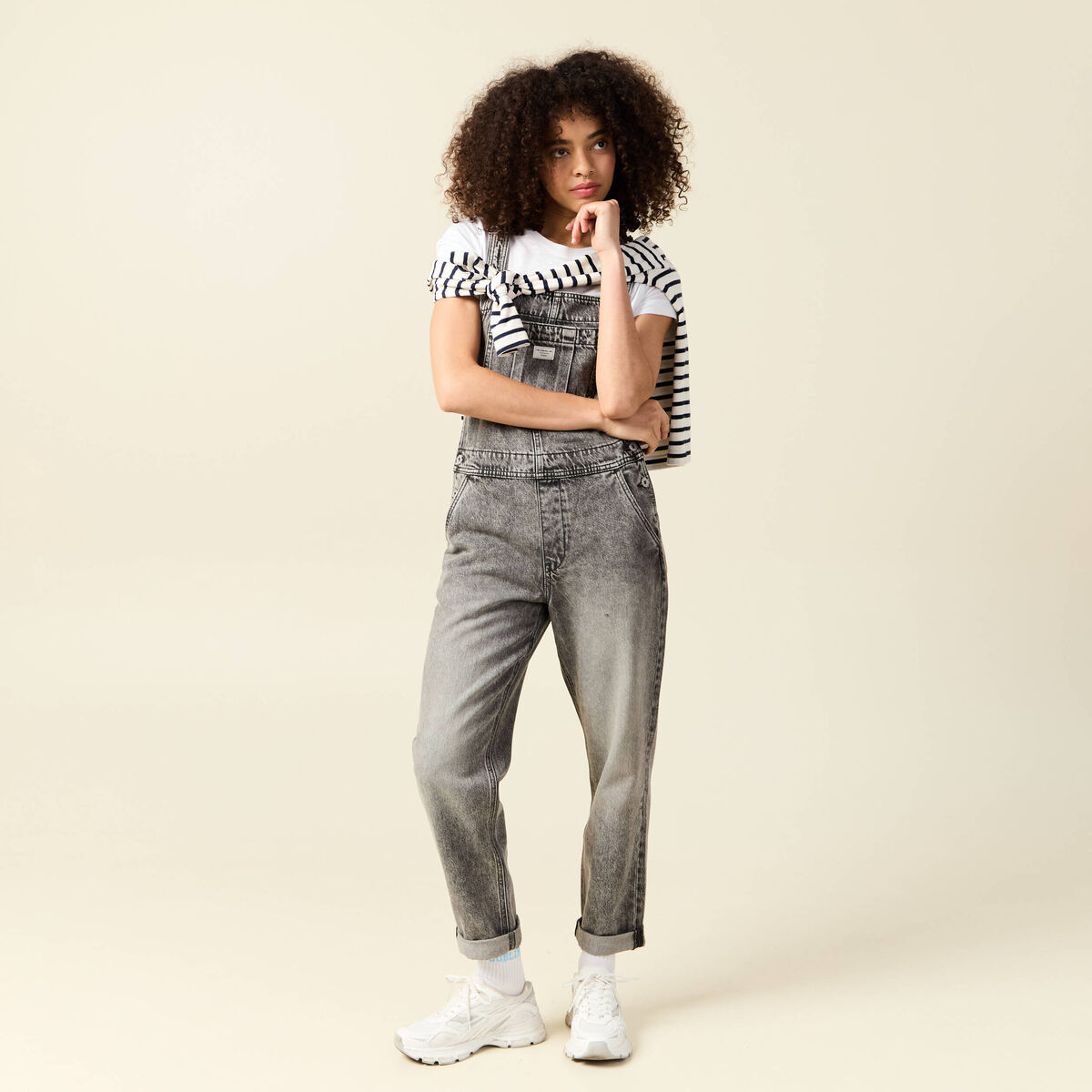 Salopette jeans taille standard denim snow gris femme