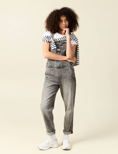 Salopette jeans taille standard denim snow gris femme