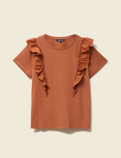 T-shirt en coton manches courtes marron cognac femme