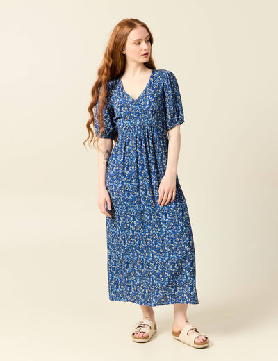 robe longue imprimée bleu femme