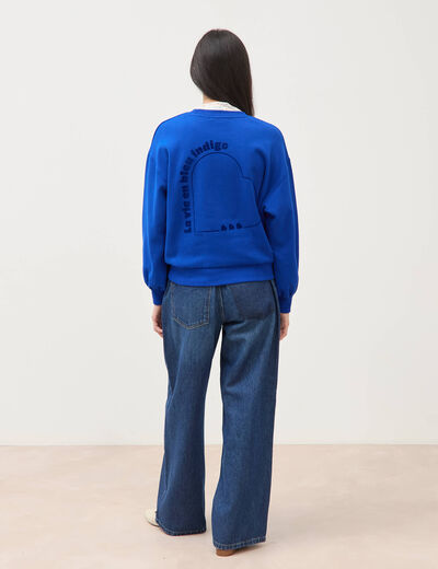 Sweat droit col rond manches longues bleu electrique femme