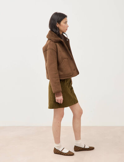 Manteau r&eacute;versible oversize court marron femme