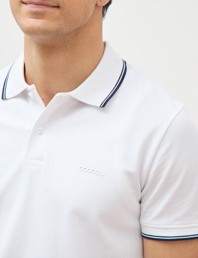 Polo cintr&eacute; en coton manches courtes blanc homme