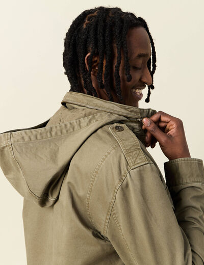 Blouson style biker zippé vert kaki homme