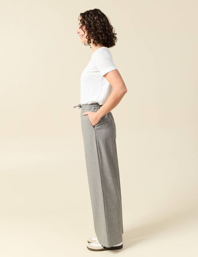 Pantalon taille haute fluide gris clair femme