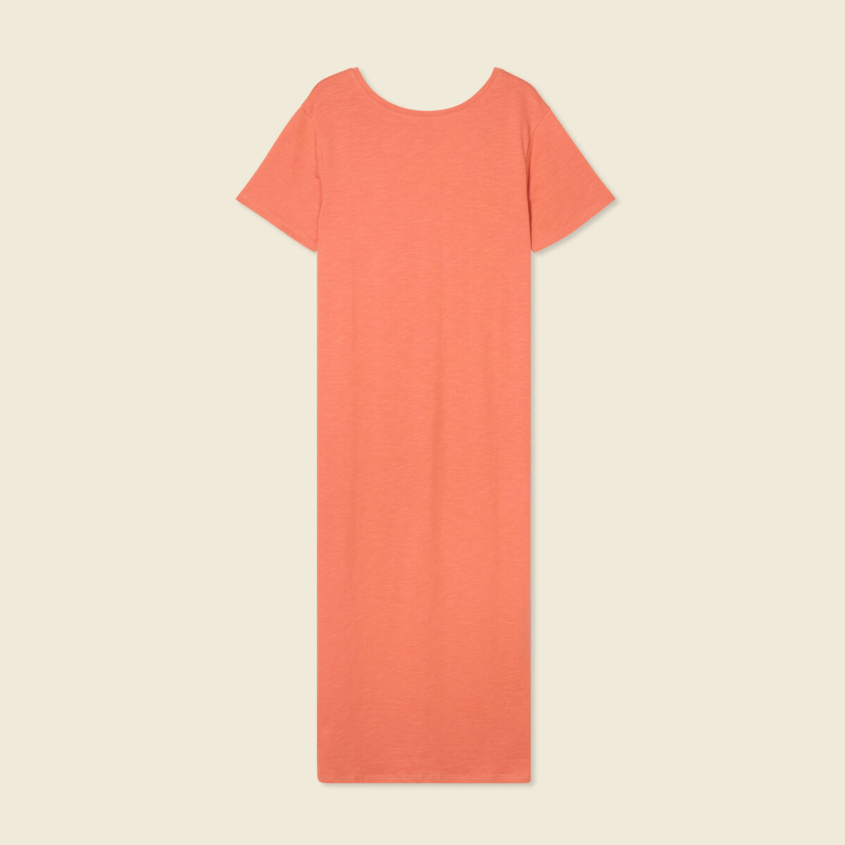 Robe longue droite col rond terracotta femme