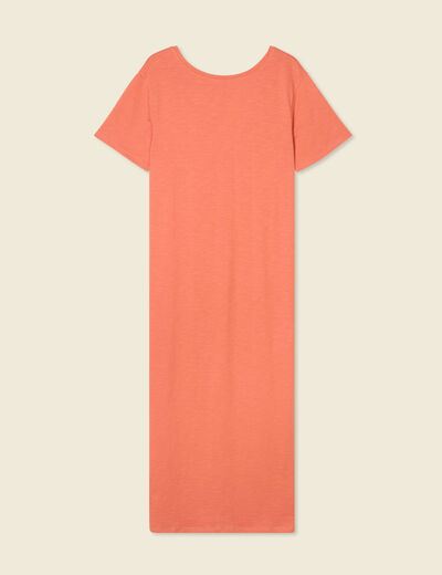Robe longue droite col rond terracotta femme