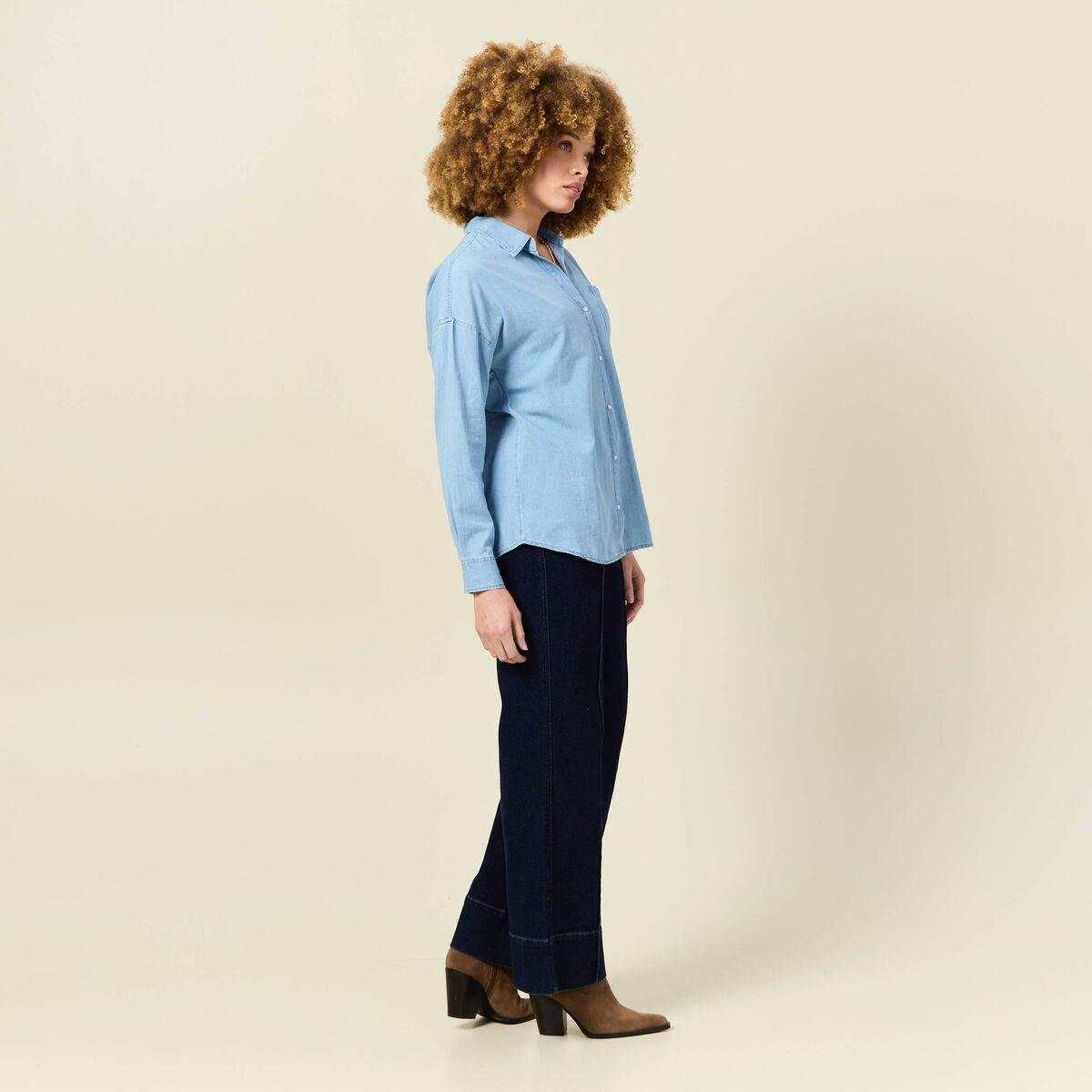 Chemise en jean denim bleach femme
