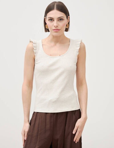 D&eacute;bardeur ajust&eacute; d&eacute;collet&eacute; sans manches beige femme