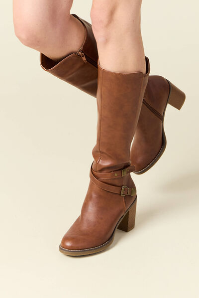Bottes à talons avec brides marron femme
