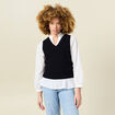 Pull sans manches col en V bleu marine femme