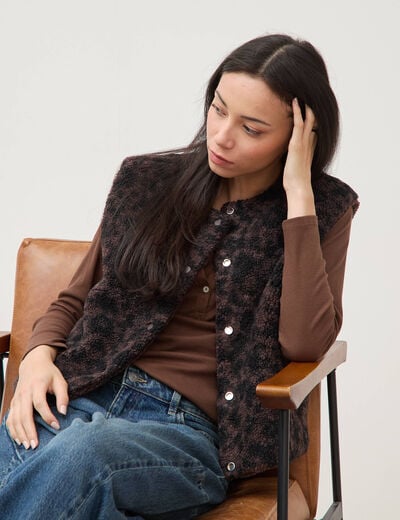 Gilet sans manches r&eacute;versible marron chocolat femme