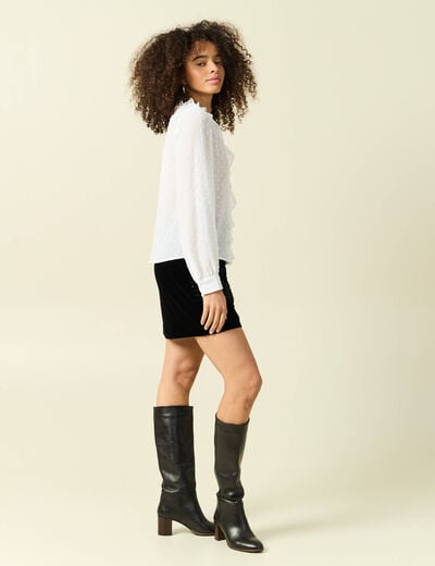 Blouse manches longues col tunisien blanc femme