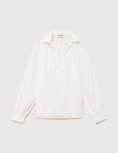 Chemise droite col rond manches longues ecru femme