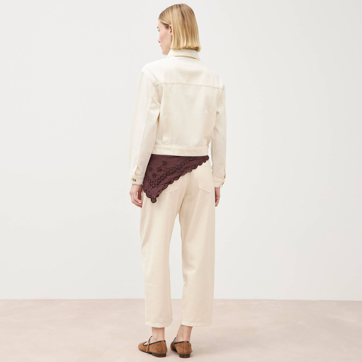 Blouson oversize manches longues denim blanc femme