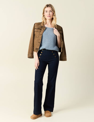 Pull manches courtes bleu gris femme