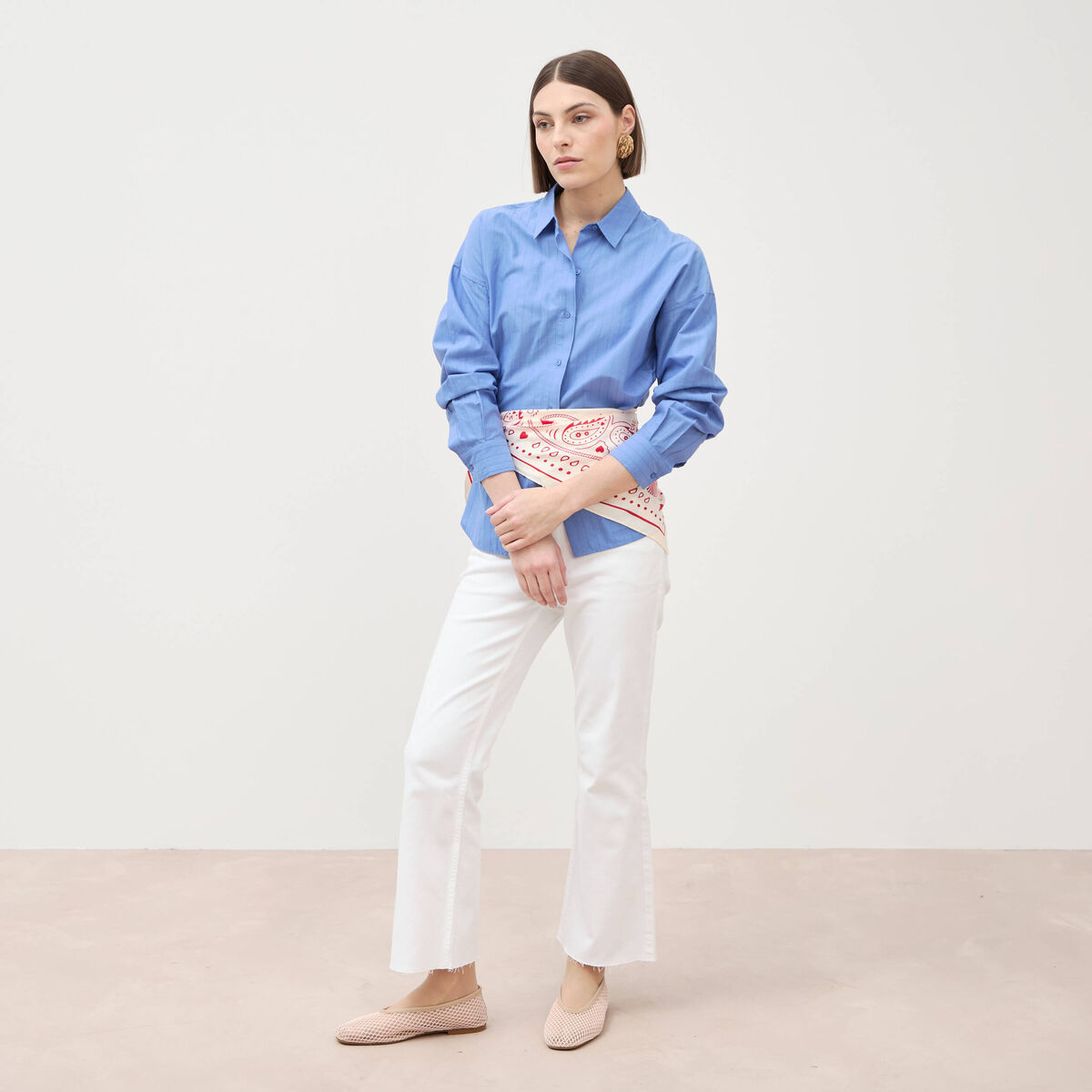 Jeans bootcut cropped taille bascul&eacute;e denim blanc femme