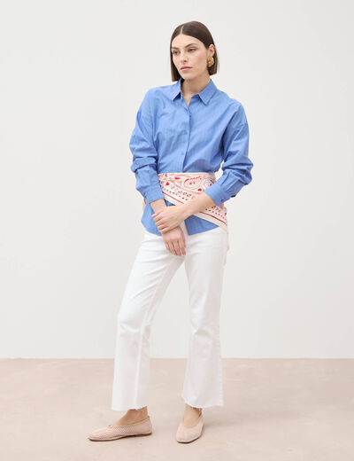 Jeans bootcut cropped taille bascul&eacute;e denim blanc femme