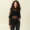 Blouse transparente manches longues noir femme