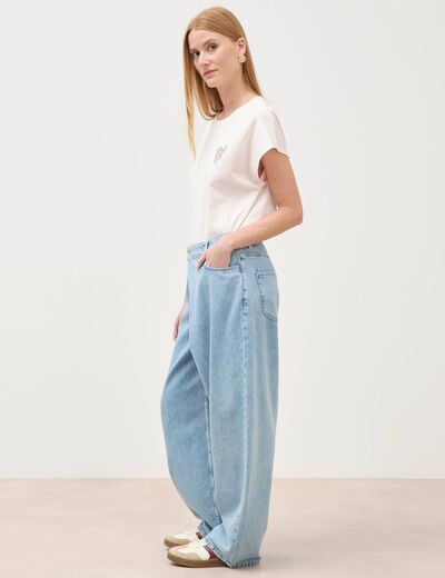 Jeans wide leg cropped taille bascul&eacute;e bleu ciel femme