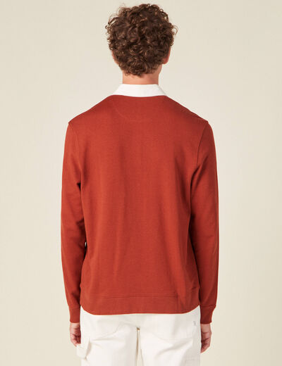 Sweat manches longues col polo marron cognac homme