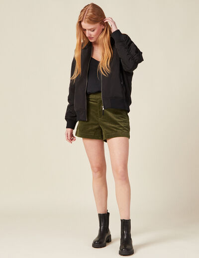 Short droit en velours vert kaki femme