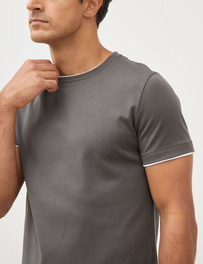 T-shirt droit col rond manches courtes vert fonc&eacute; homme