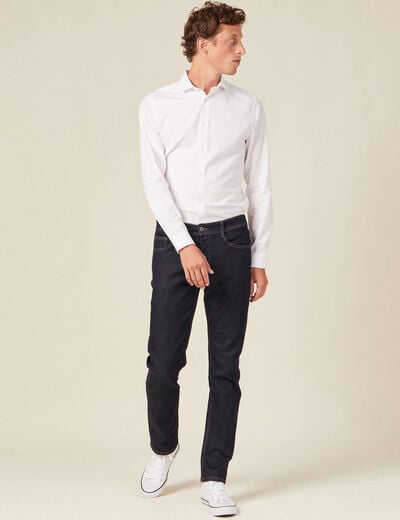Col cintr&eacute; en coton manches longues blanc homme