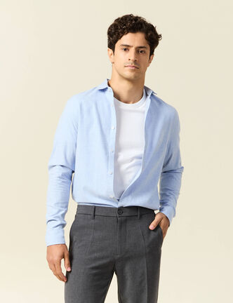 Chemise col classique manches longues bleu ciel homme