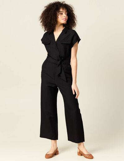 Combinaison pantalon ceinturée noir femme