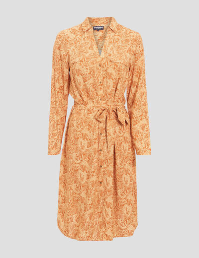 Robe &eacute;vas&eacute;e manches longues 3/4 camel femme