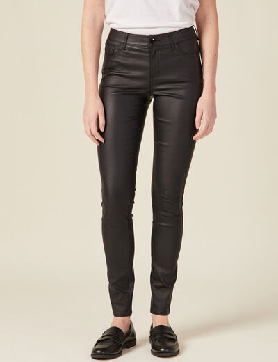 Tregging skinny denim noir enduit femme
