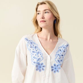 blouse manches 34 brodee ecru femme Blouse manches 3/4 brodée ecru femme