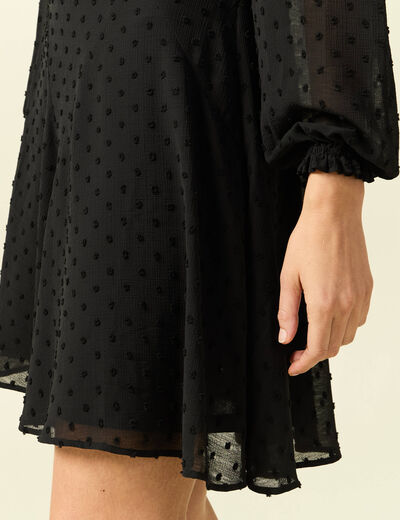 Robe fluide col v manches longues noir femme