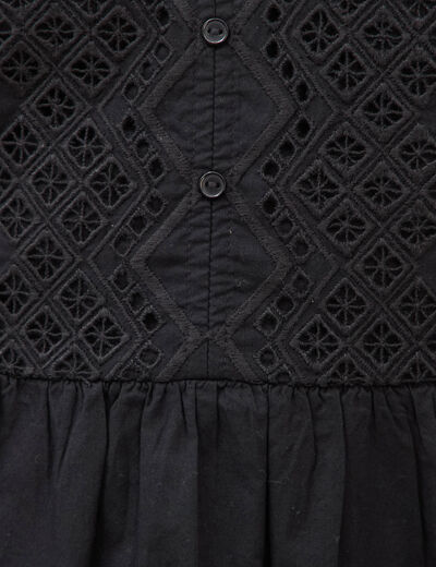 Robe courte &eacute;vas&eacute;e col v manches 3/4 noir femme