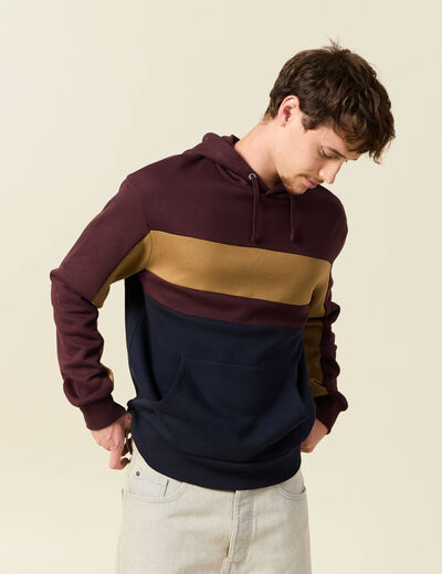 Sweat &agrave; capuche manches longues bordeaux homme